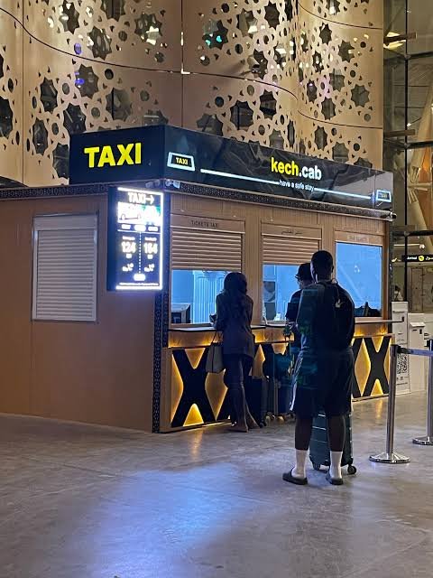 Taxi waiting outside Marrakech Menara Airport
